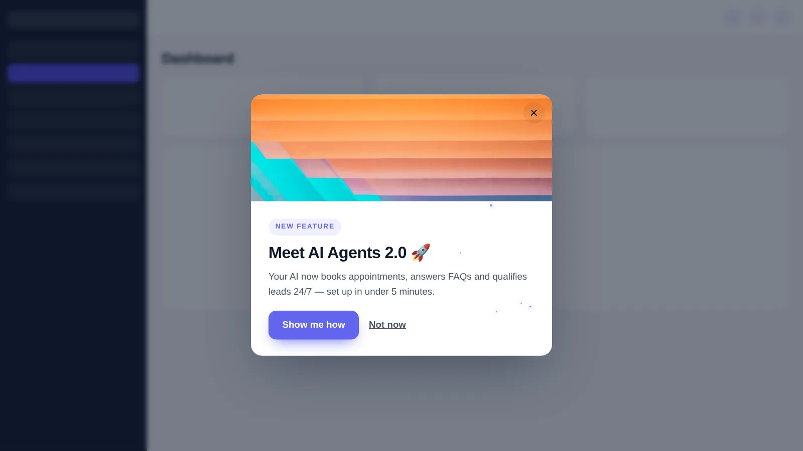Announcement popup shown inside a GoHighLevel dashboard